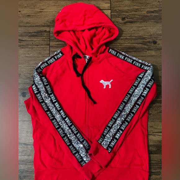 PINK VS RED BLING HOODIE / JOGGERS OUTFIT SET L - Picture 6 of 13